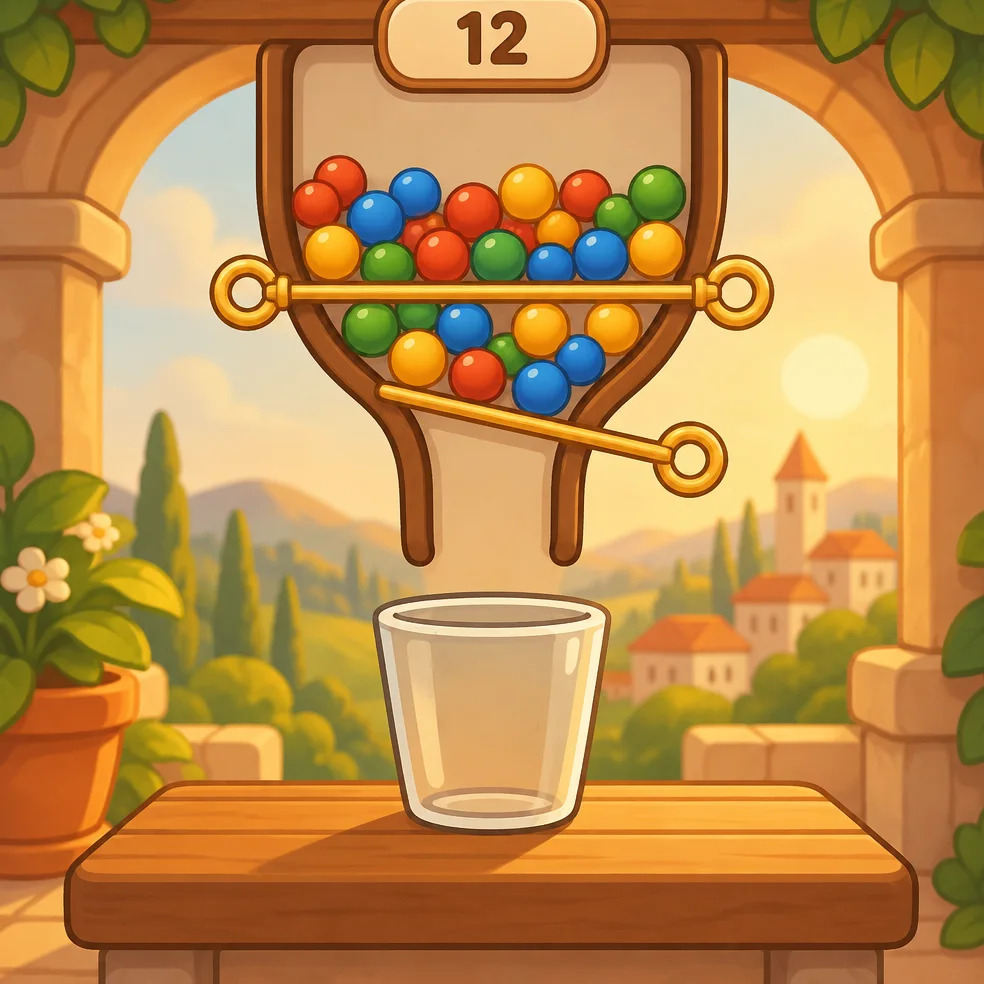 Physics puzzle game concept art in the cozy cartoon look