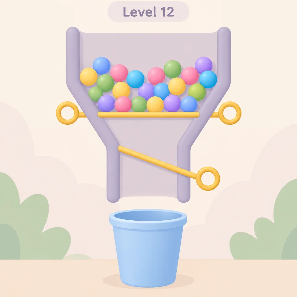 Physics puzzle game concept art in the soft pastel look
