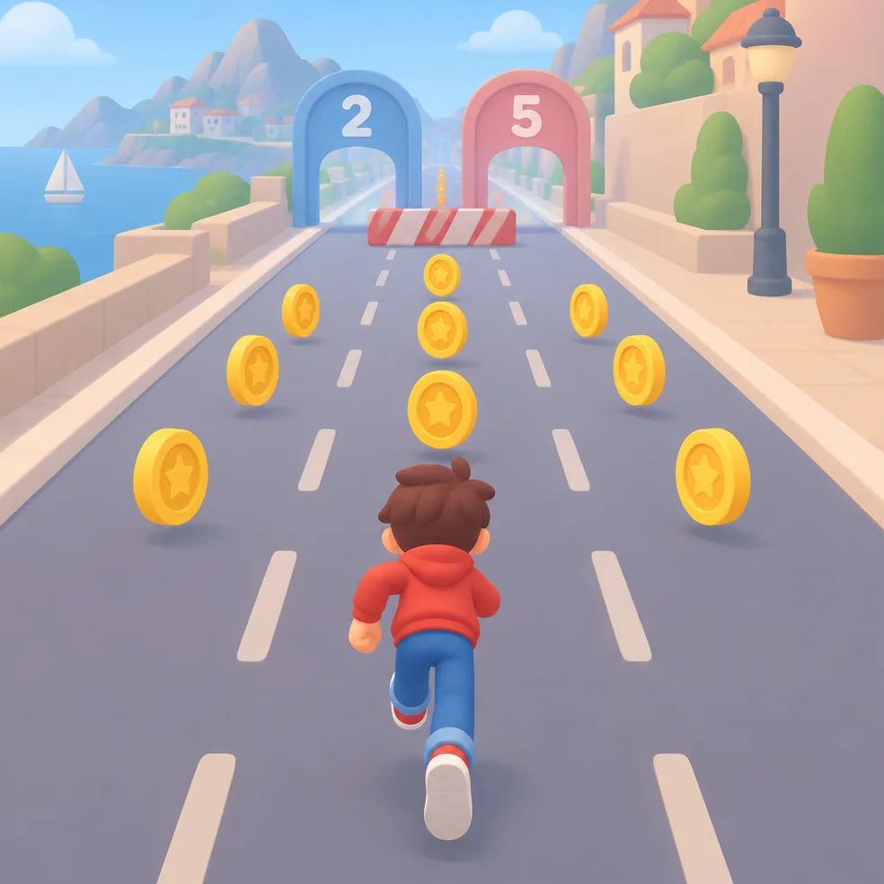 Runner game concept art in the soft pastel look