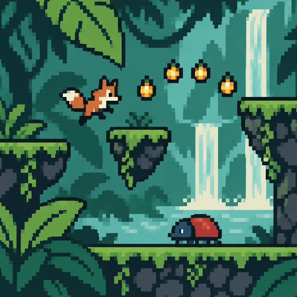 Platformer game concept art in the tiny 8-bit look