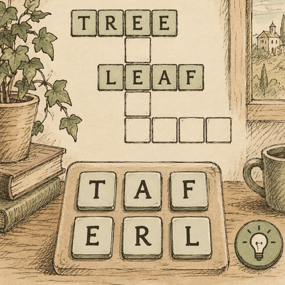 Word puzzle game concept art in the ink sketch look