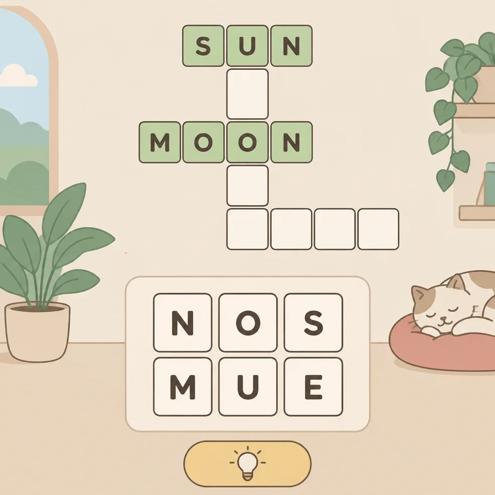 Word puzzle game concept art in the quiet minimal look
