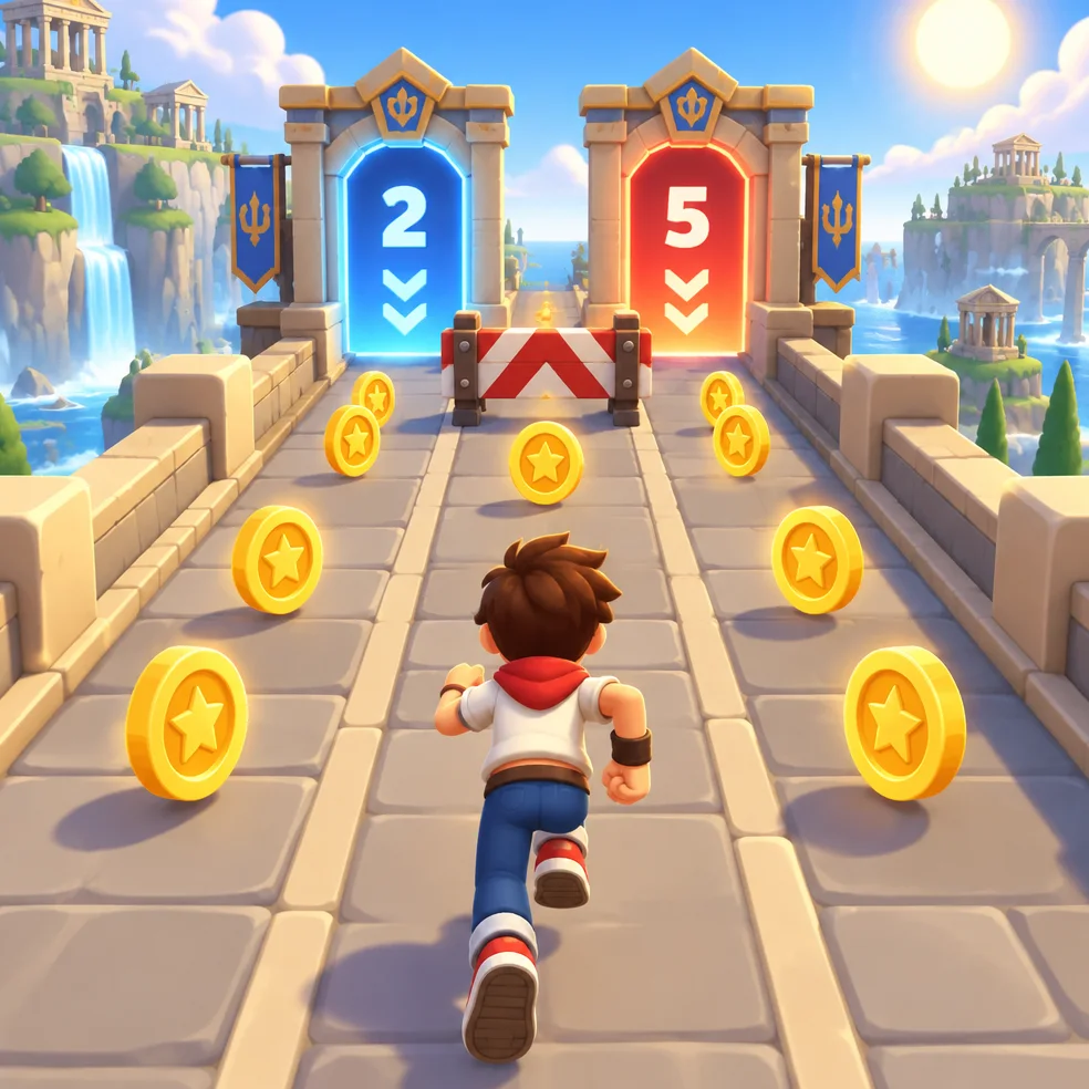 Runner game concept art in the stylised mobile 3d look