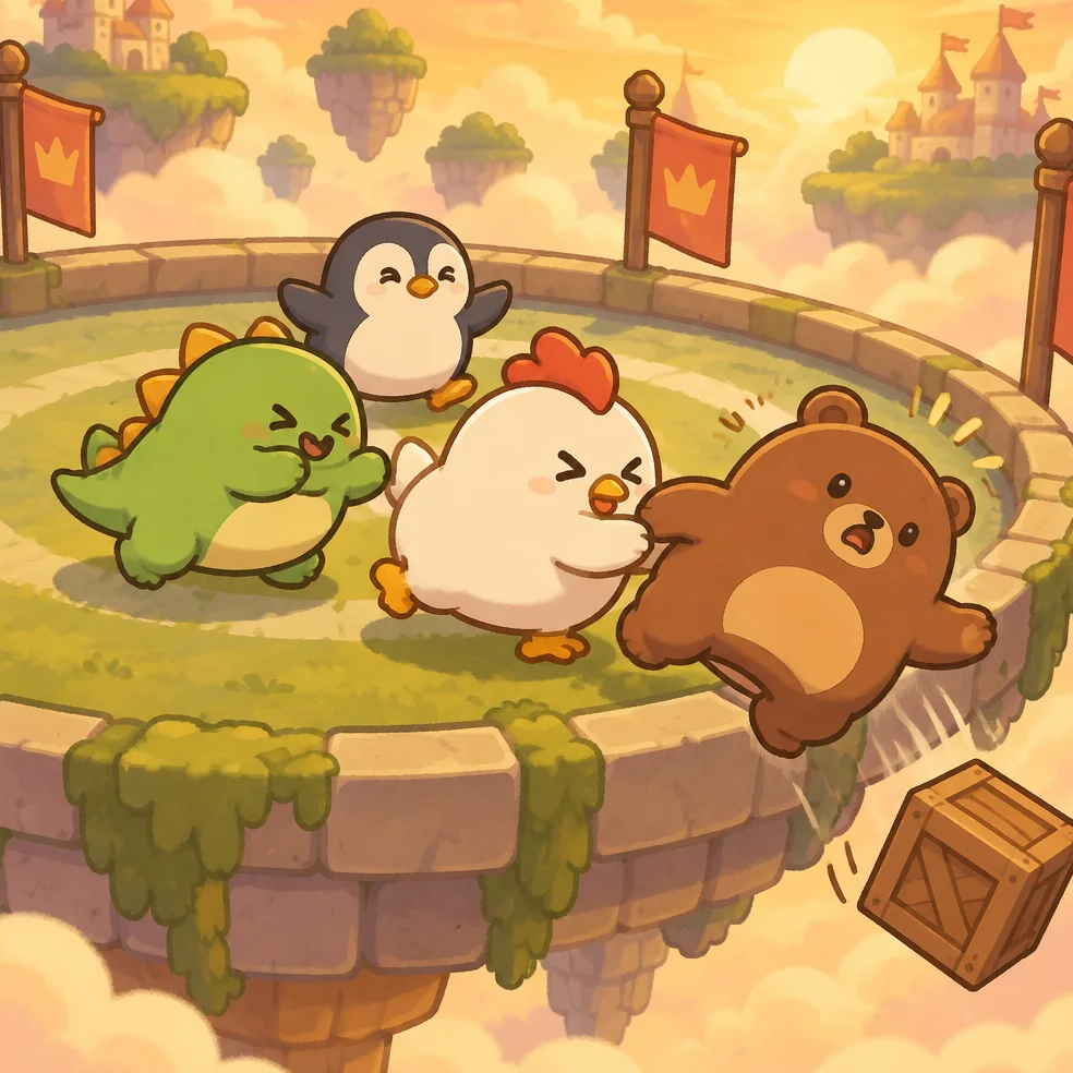 Party arena game concept art in the cozy cartoon look
