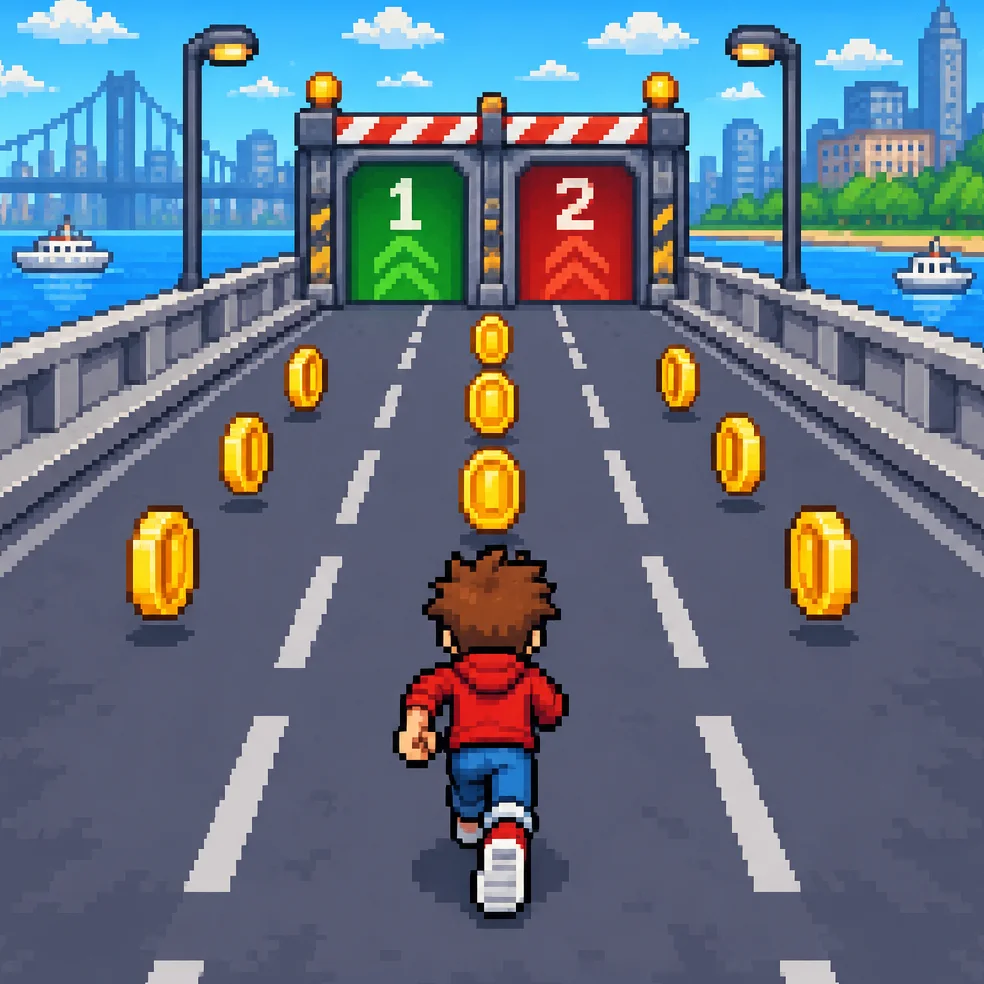 Runner game concept art in the 16-bit pixel look