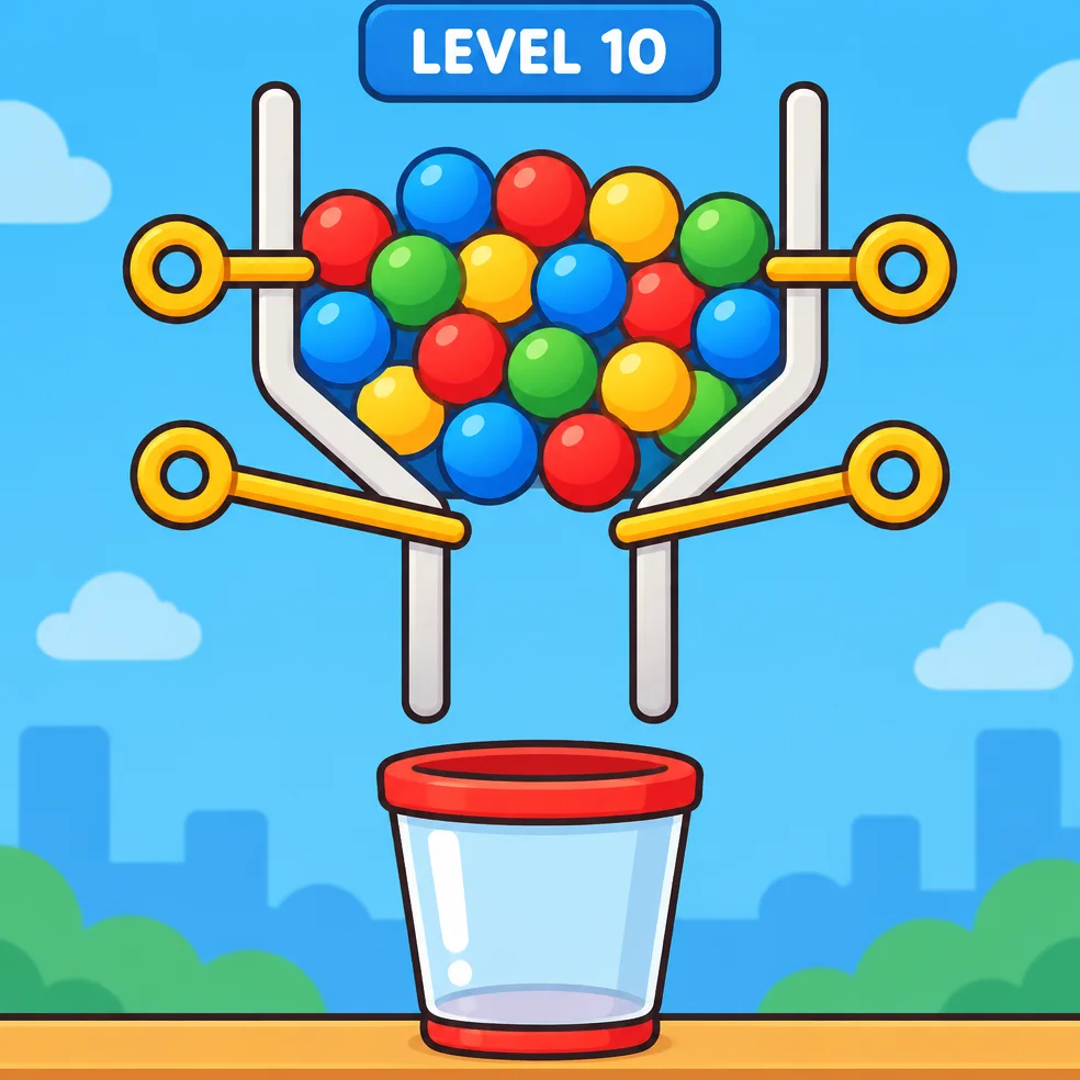 Physics puzzle game concept art in the bright and bold look