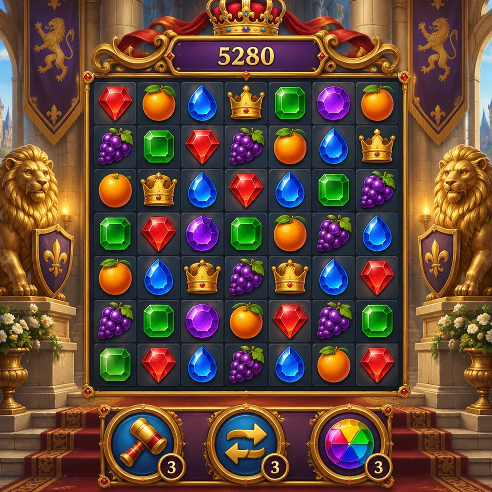 Match-3 puzzle game concept art in the gilded fantasy look