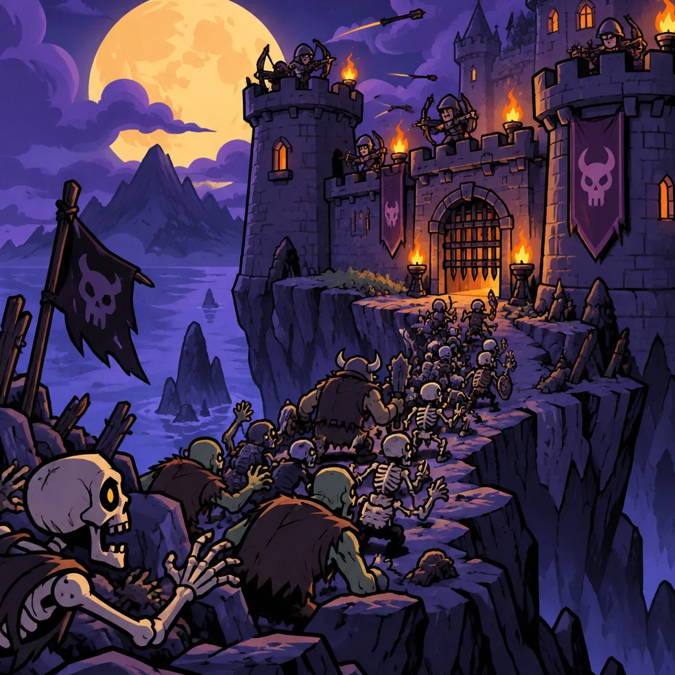 Tower defense game concept art in the spooky cartoon look