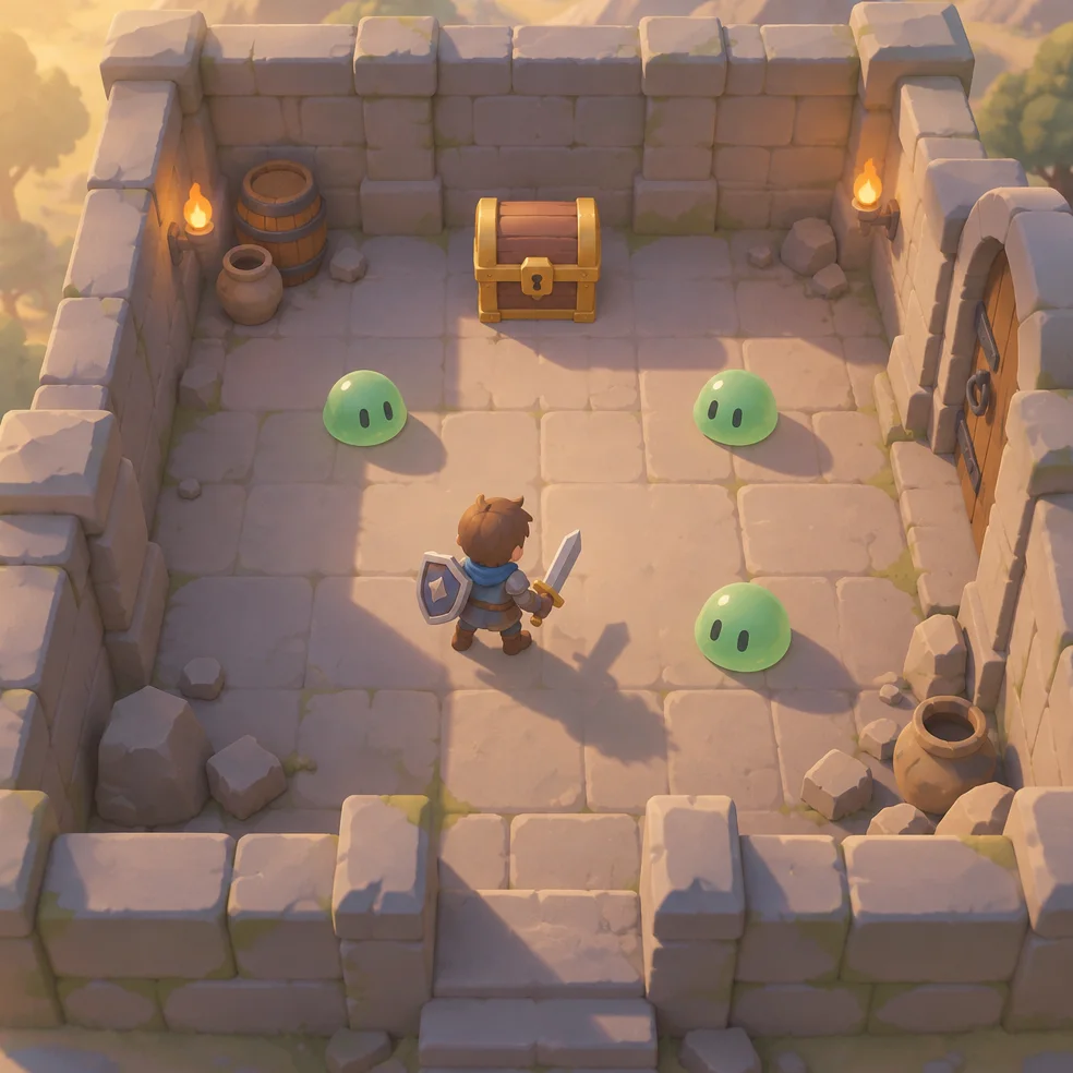 Top-down adventure game concept art in the tiny diorama look