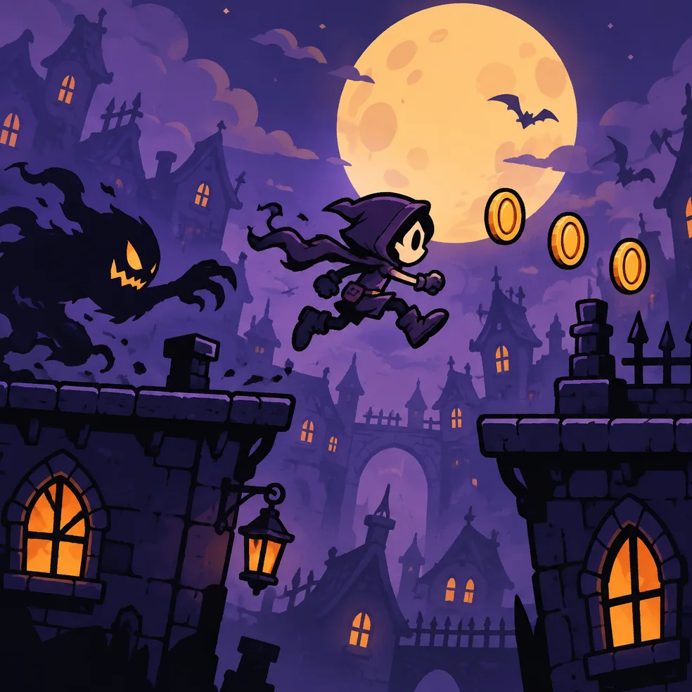 Runner game concept art in the spooky cartoon look
