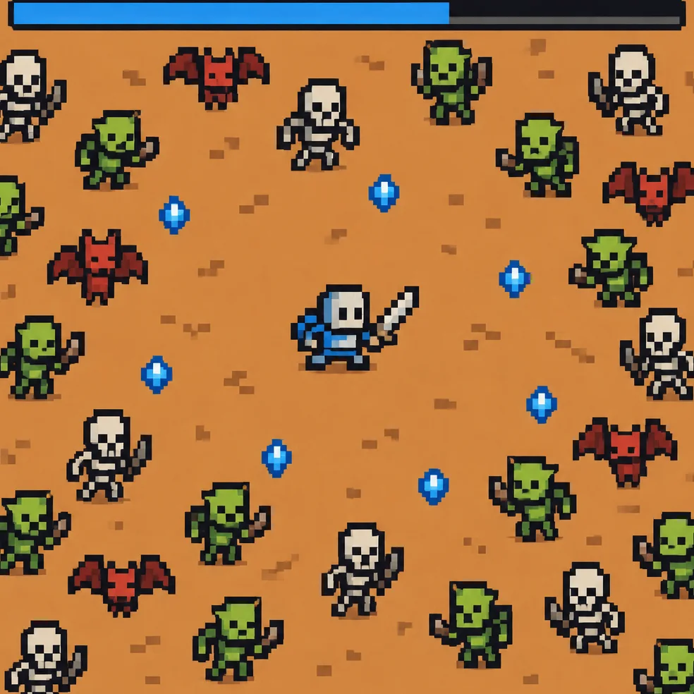 Survivors game concept art in the tiny 8-bit look