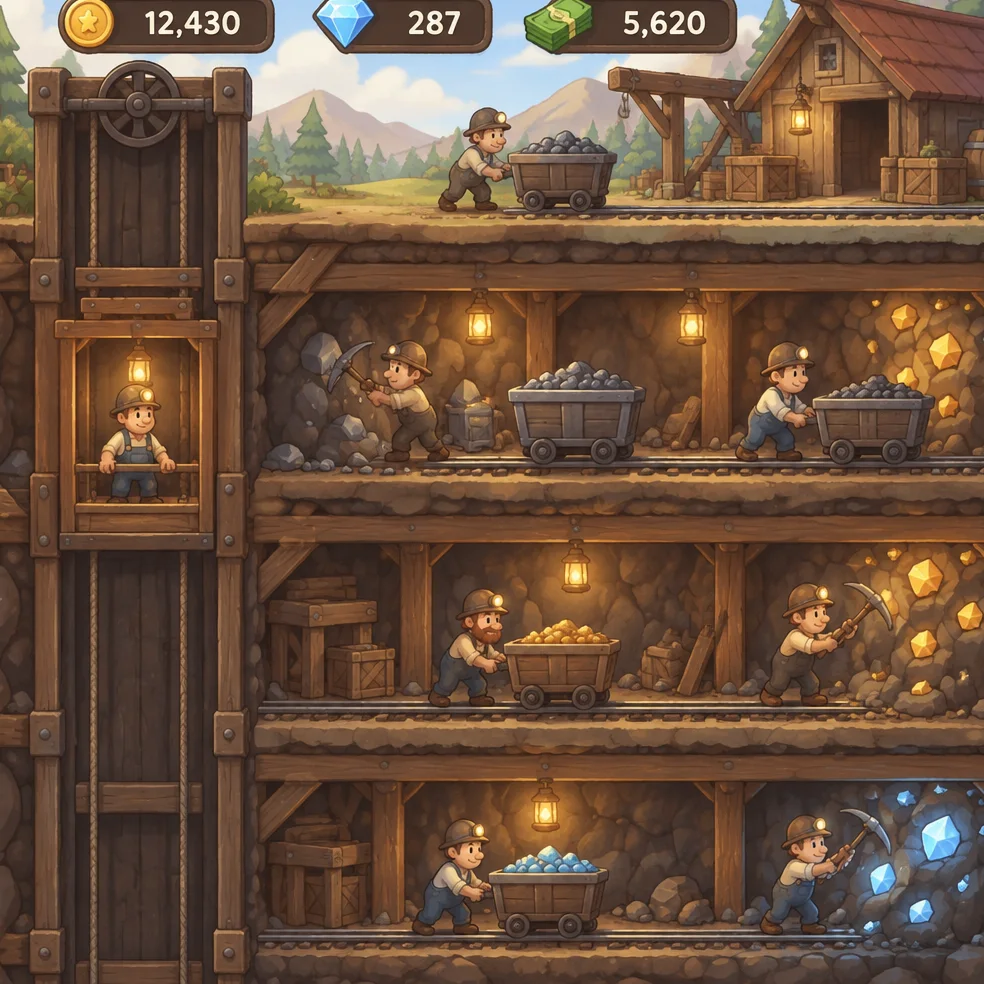 Idle and clicker game concept art in the painted storybook look