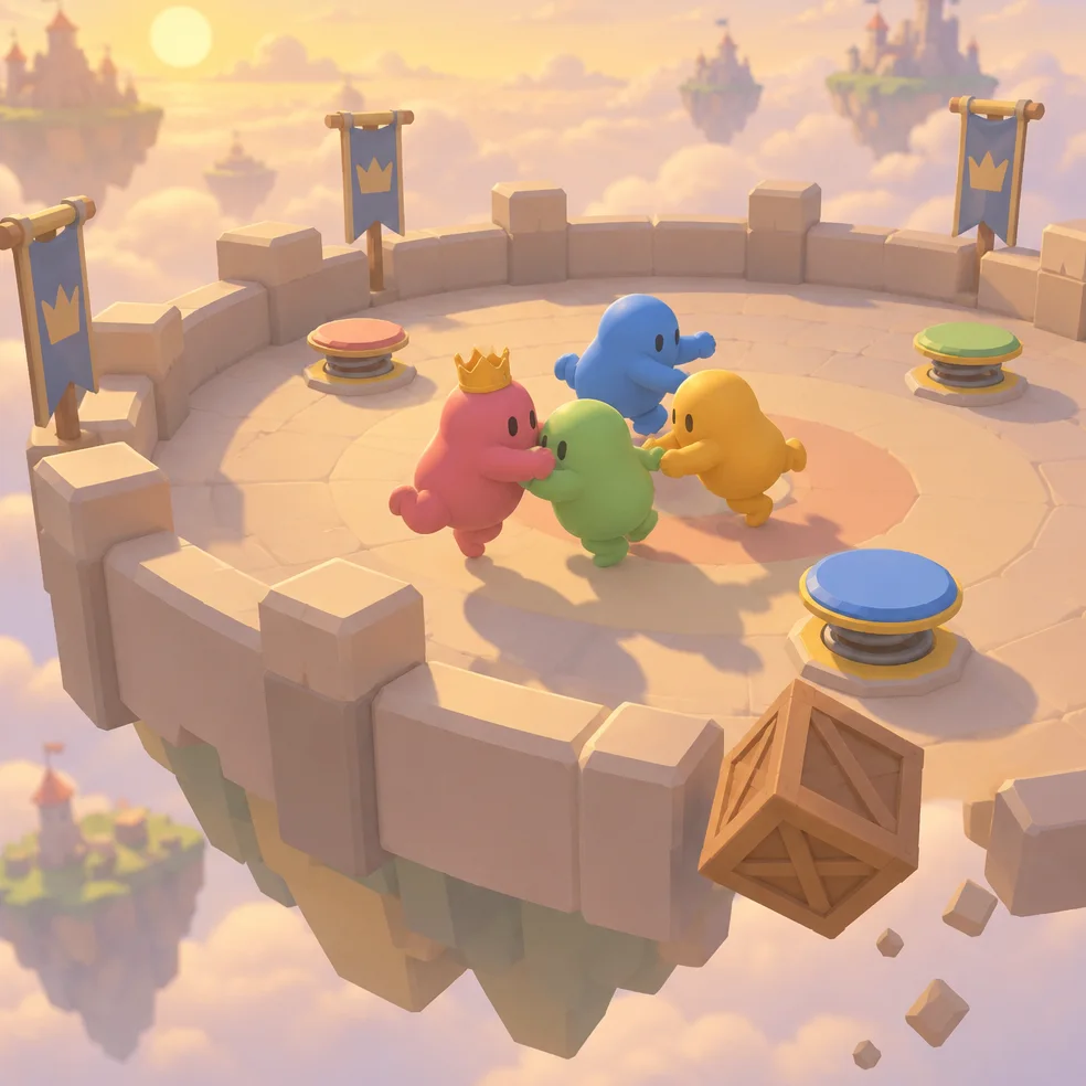 Party arena game concept art in the tiny diorama look