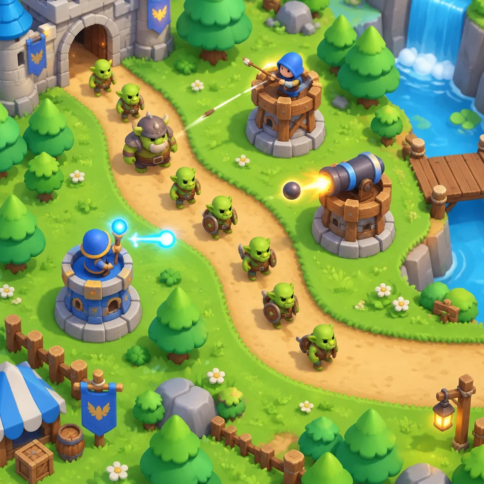 Tower defense game concept art in the toy box 3d look