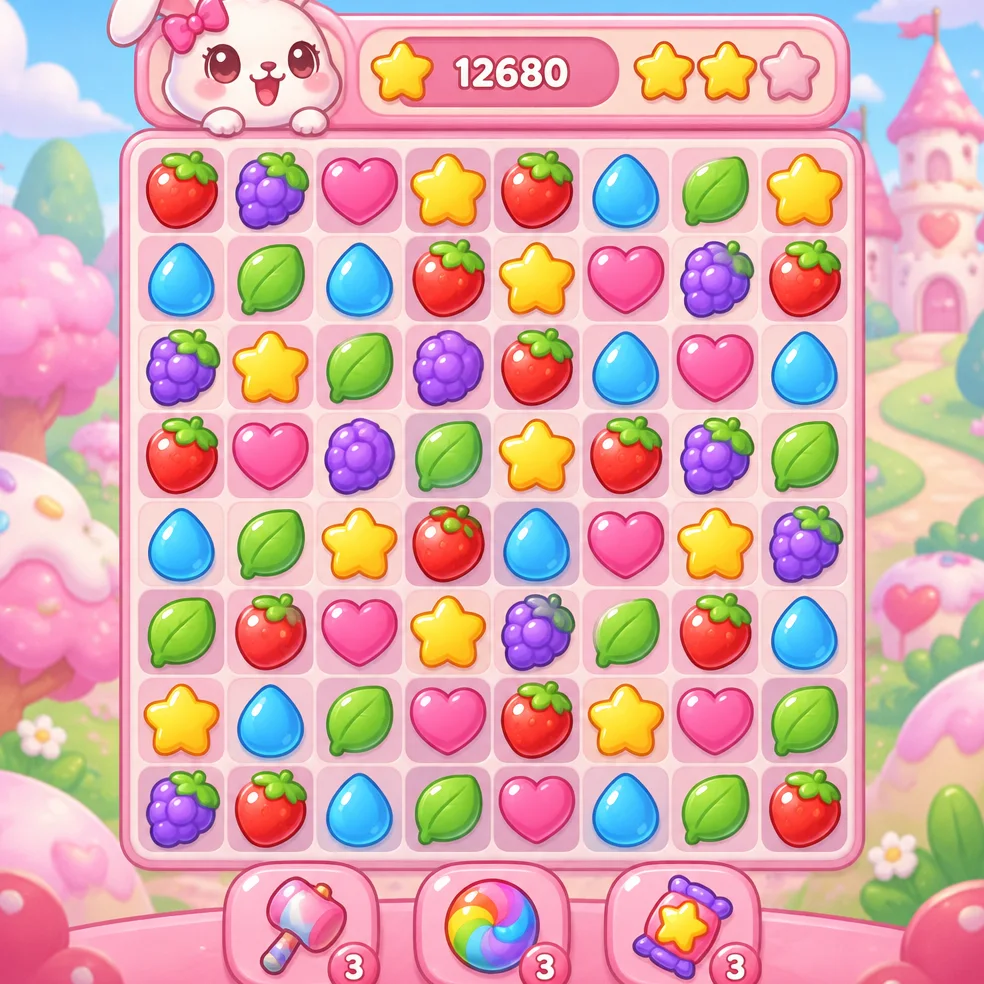 Match-3 puzzle game concept art in the candy cute look