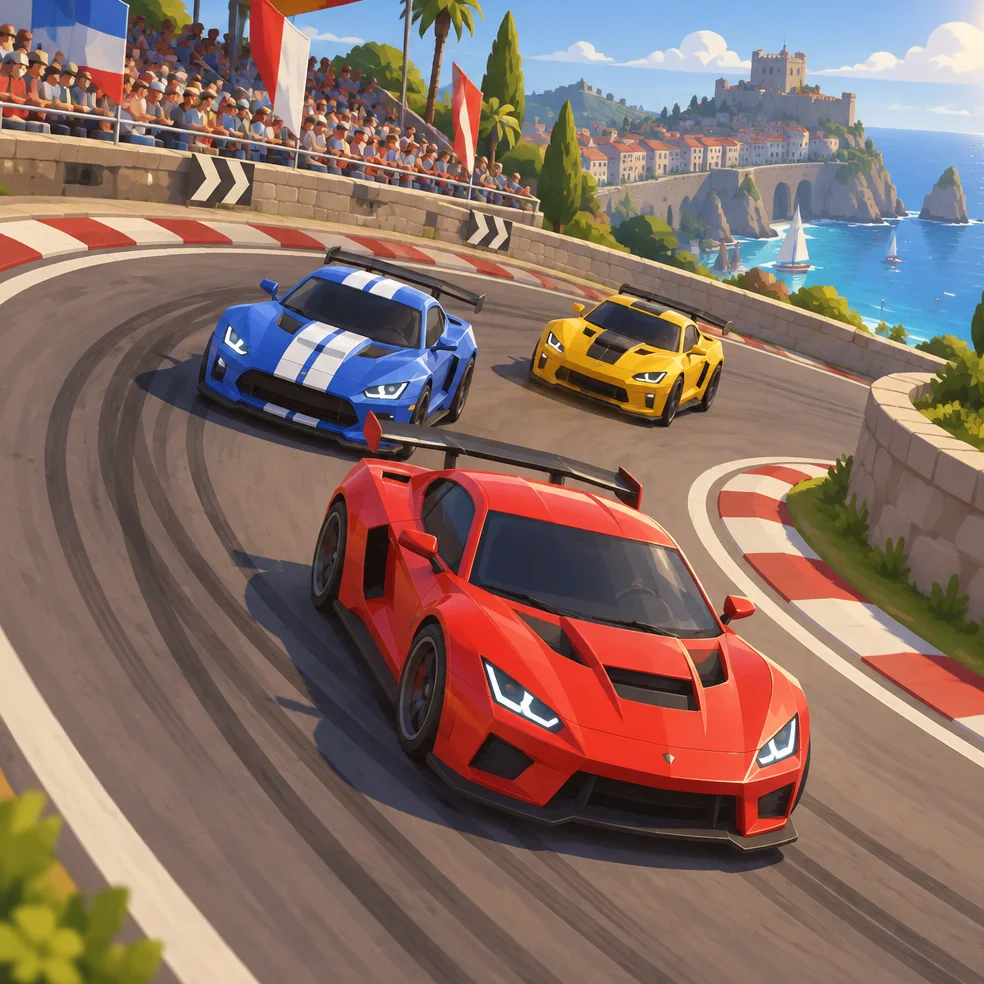 Racing game concept art in the stylised mobile 3d look