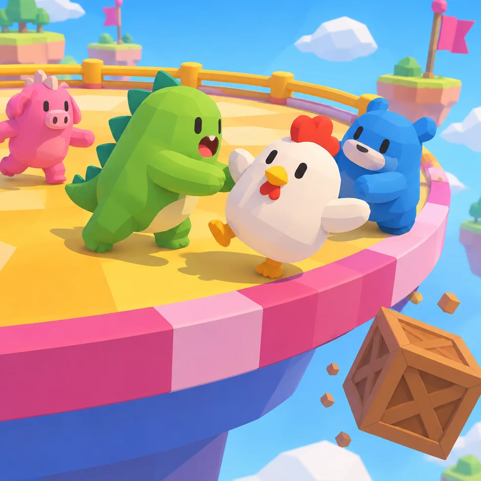 Party arena game concept art in the low-poly daylight look