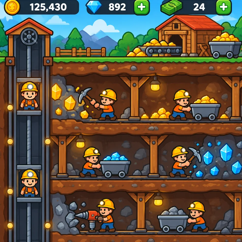 Idle and clicker game concept art in the bright and bold look