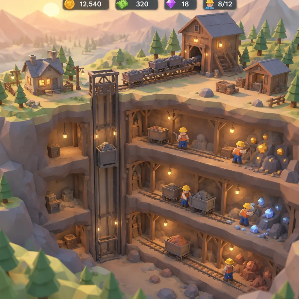 Idle and clicker game concept art in the tiny diorama look