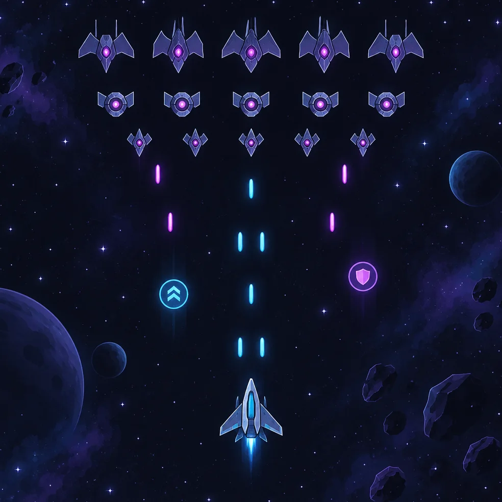 Arcade shooter game concept art in the deep space look
