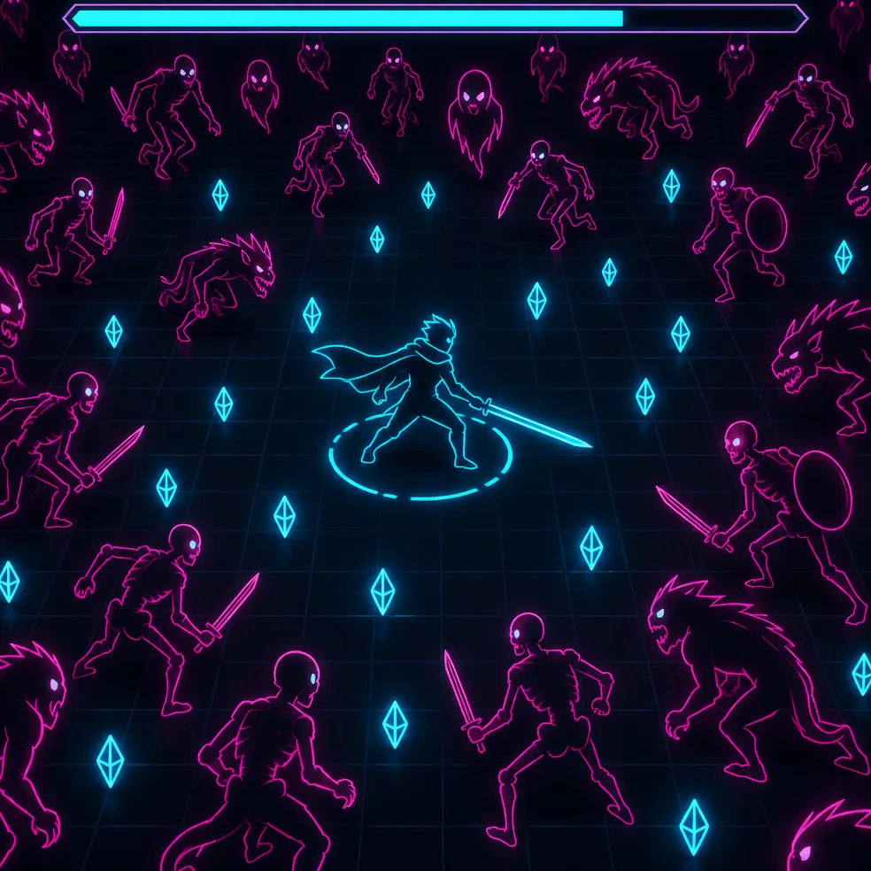 Survivors game concept art in the neon night look