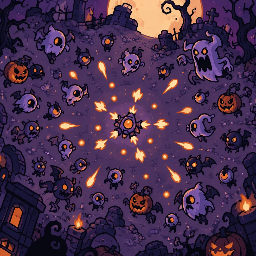 Arcade shooter game concept art in the spooky cartoon look