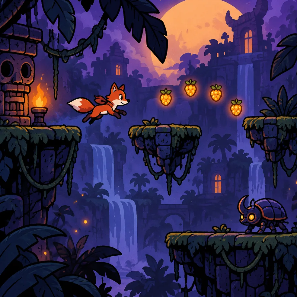 Platformer game concept art in the spooky cartoon look