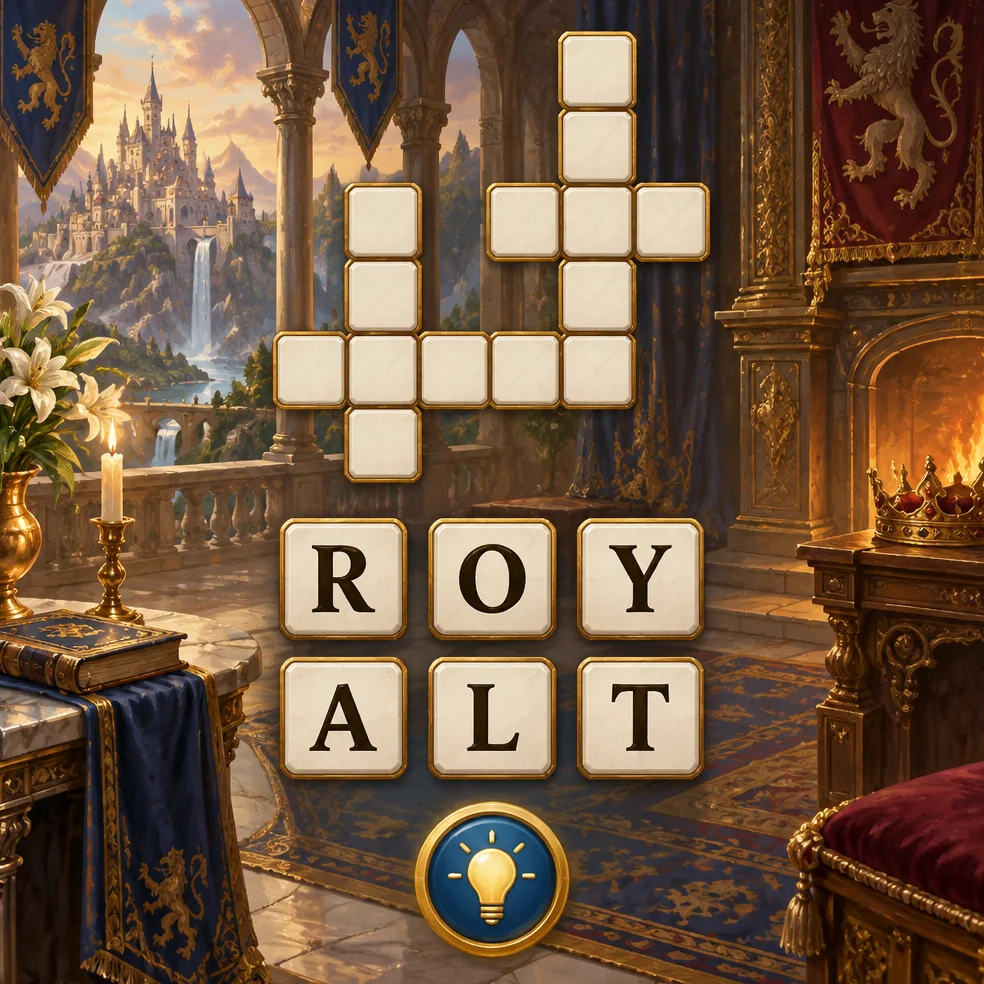 Word puzzle game concept art in the gilded fantasy look