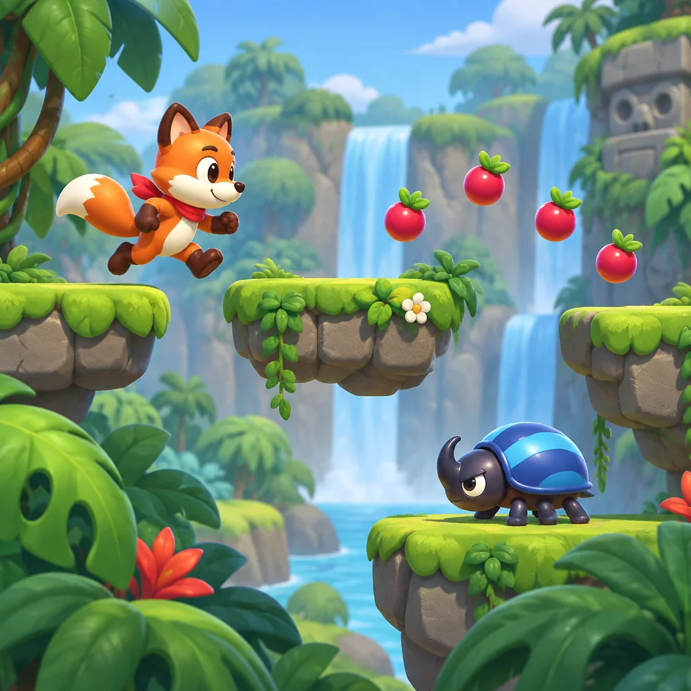 Platformer game concept art in the toy box 3d look