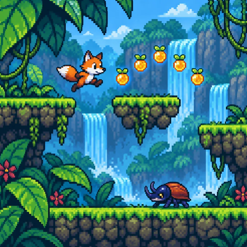 Platformer game concept art in the 16-bit pixel look