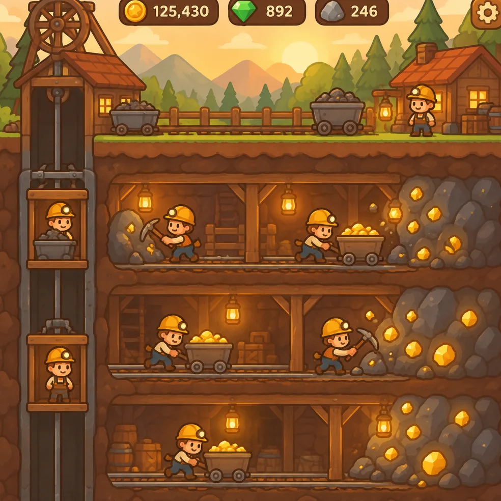 Idle and clicker game concept art in the cozy cartoon look