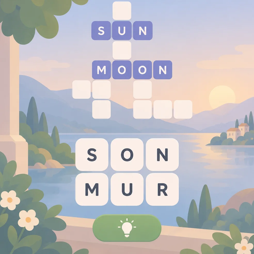 Word puzzle game concept art in the soft pastel look