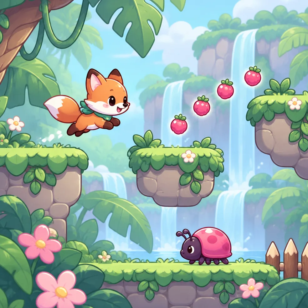 Platformer game concept art in the candy cute look