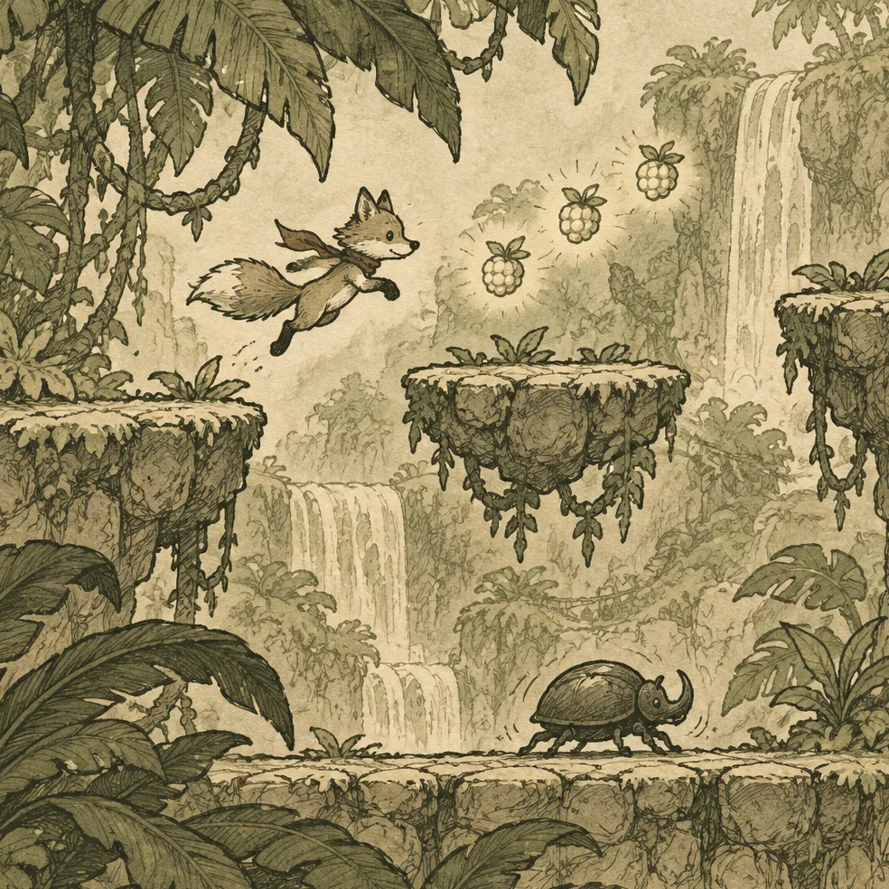 Platformer game concept art in the ink sketch look
