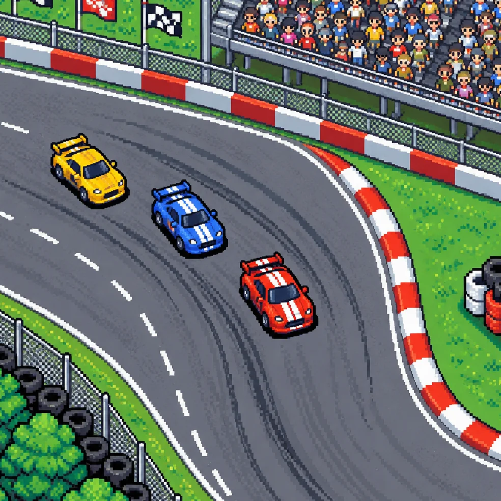 Racing game concept art in the 16-bit pixel look