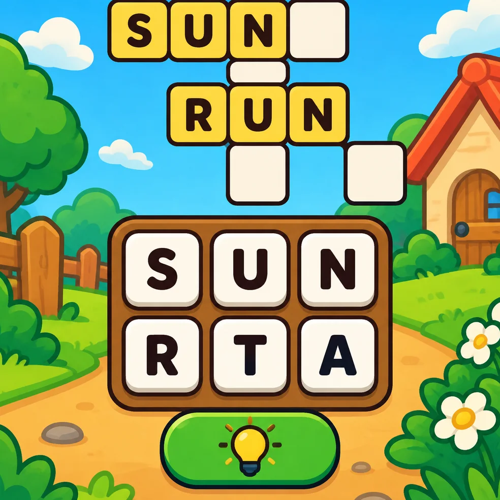 Word puzzle game concept art in the bright and bold look