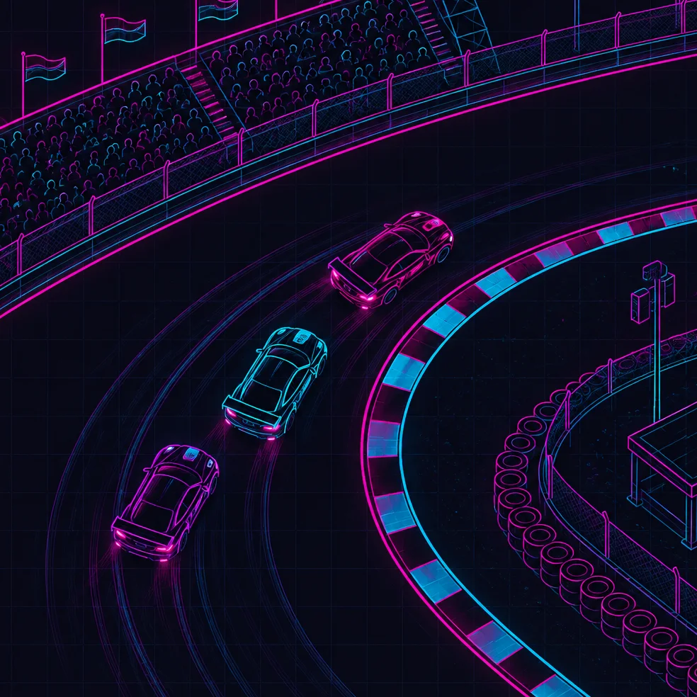 Racing game concept art in the neon night look